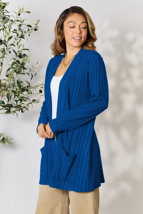 Full Size Open Front Cardigan with Pockets