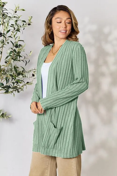 Full Size Open Front Cardigan with Pockets