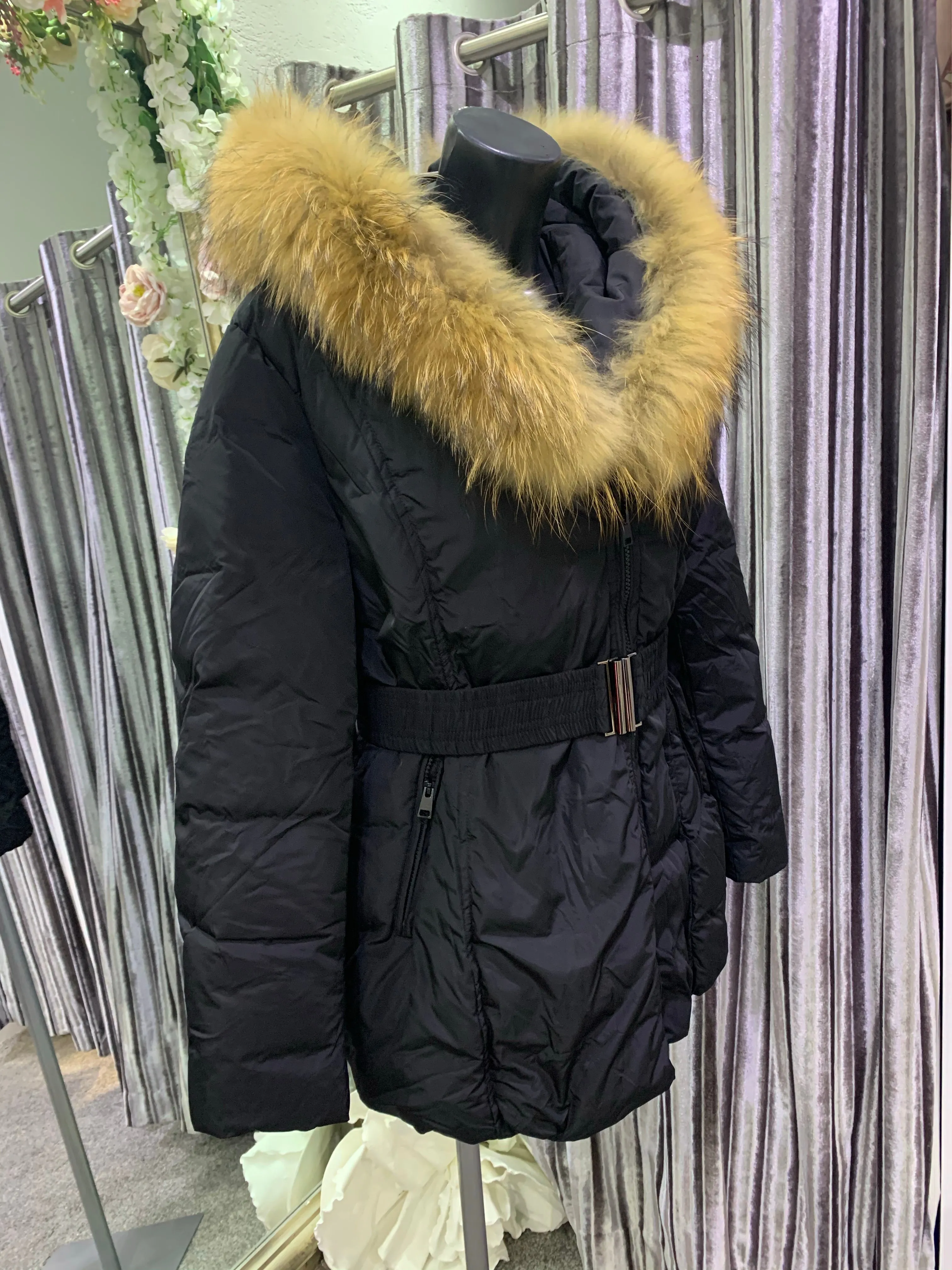 Fur parka with huge natural fur hood - Black