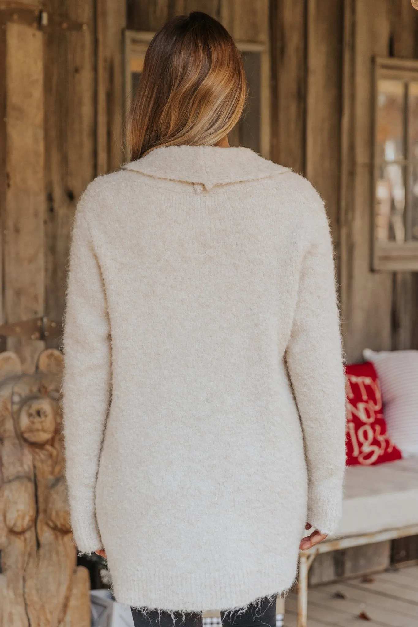 Fuzzy Beige CozyKnit Patch Pocket Cardigan