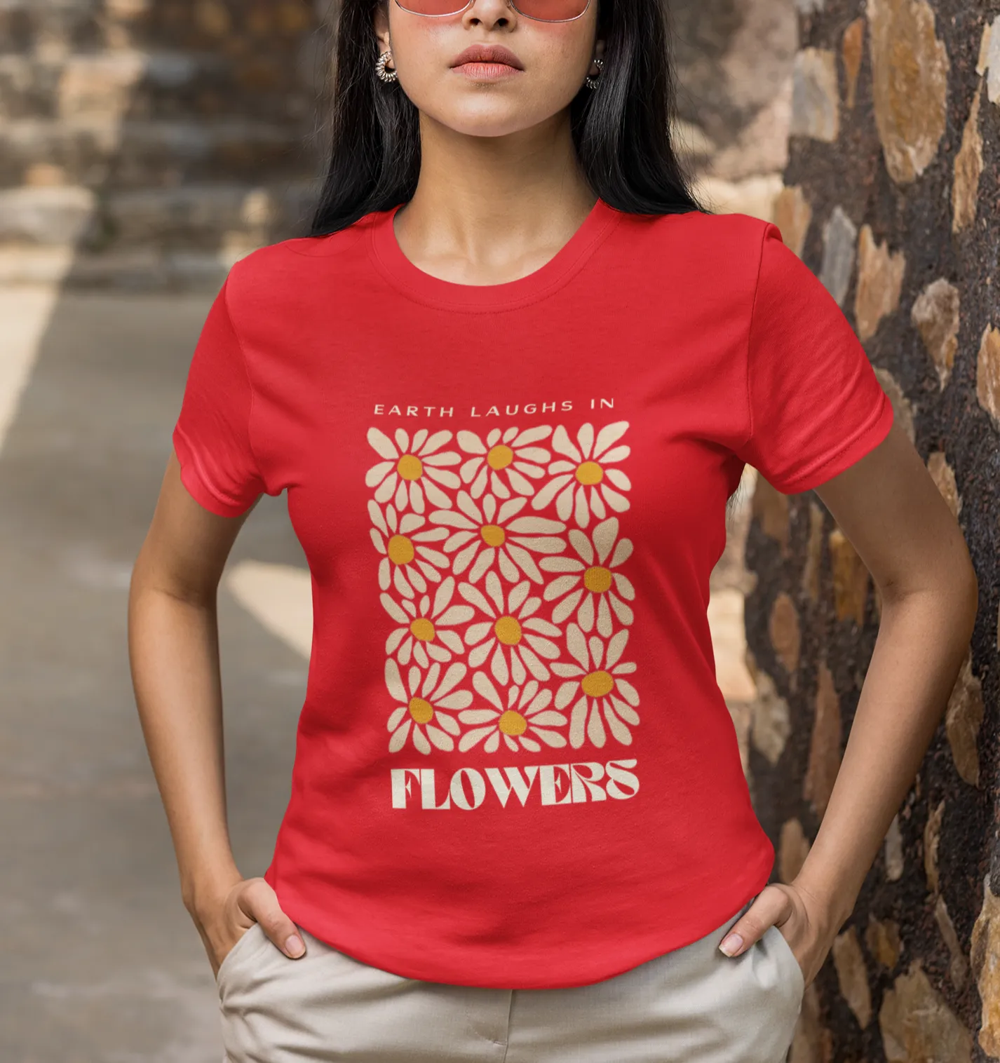 Geometric Floral Design T Shirt for Women D41