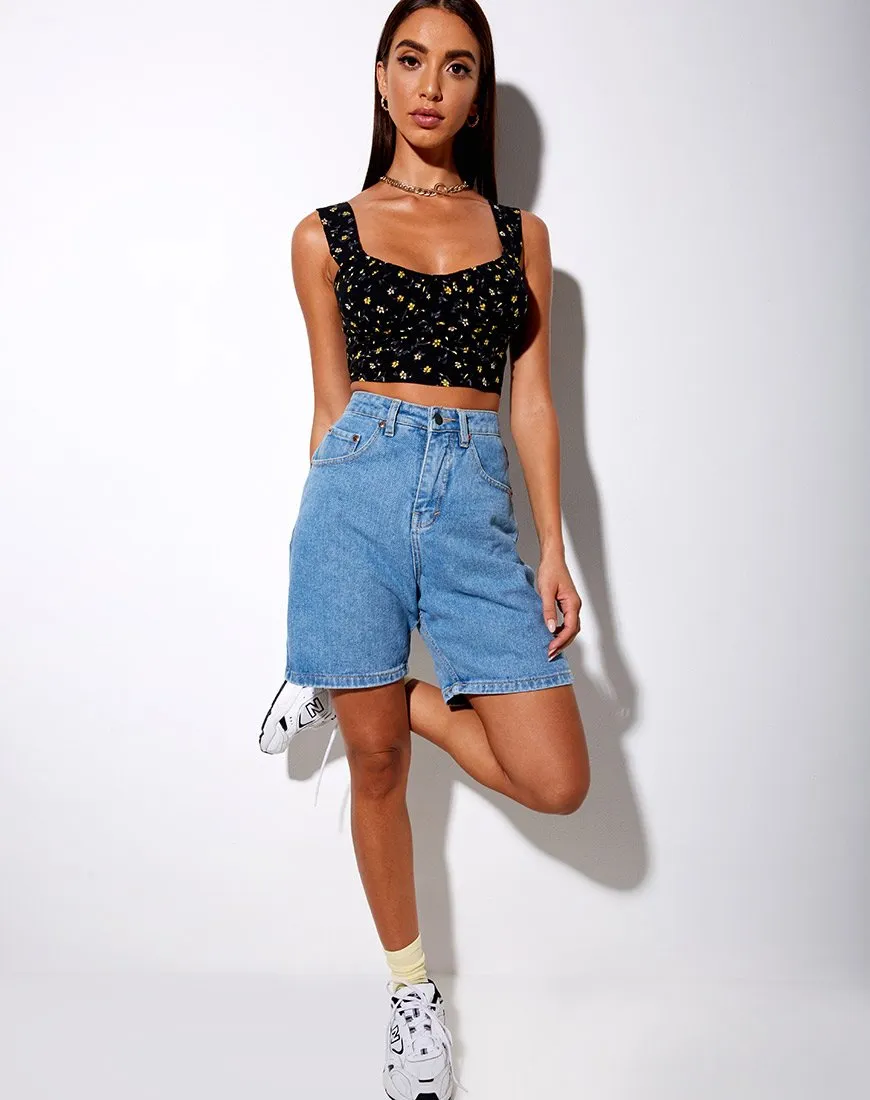 Gladis Vest Crop Top in Pretty Petal Black