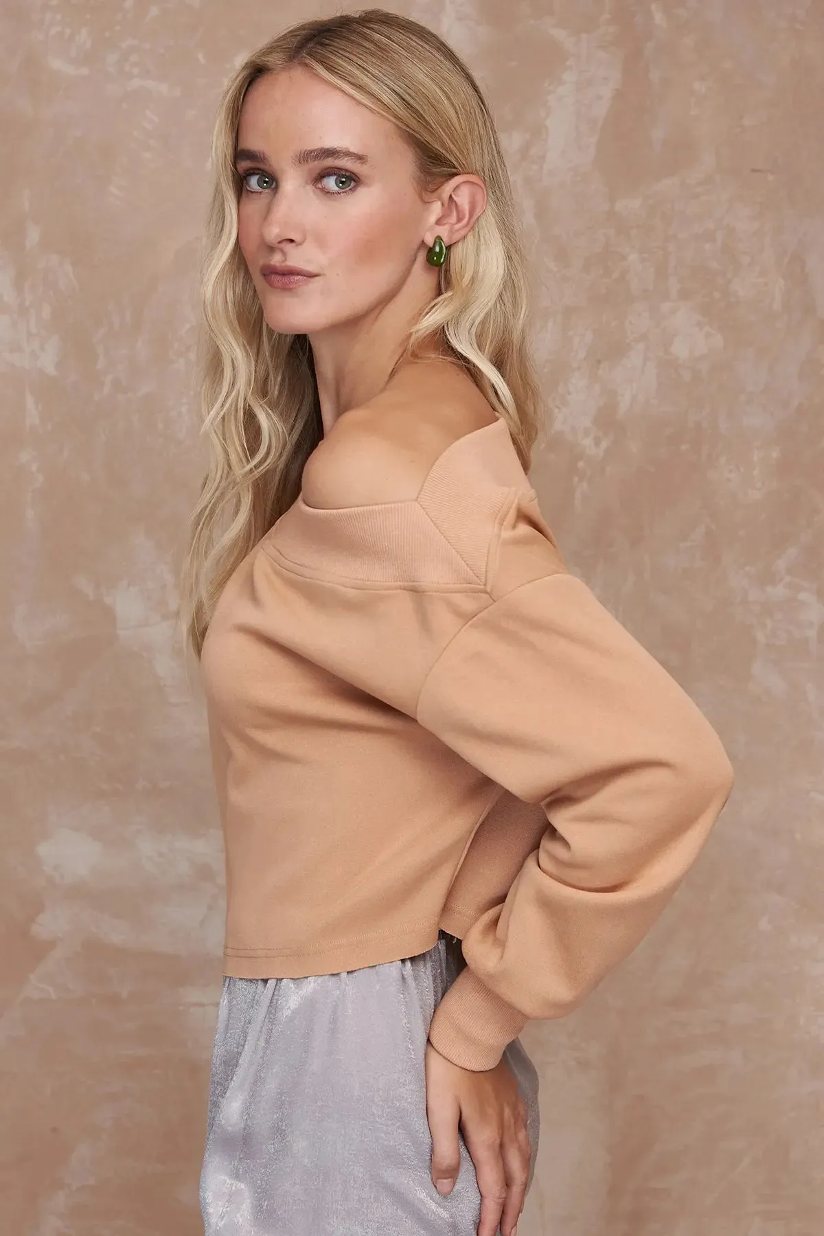 Glam One Shoulder Crop Sweatshirt