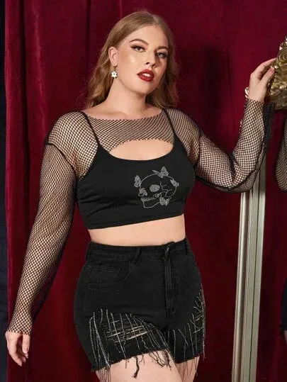 Gothic Romance Black Fishnet Crop Top