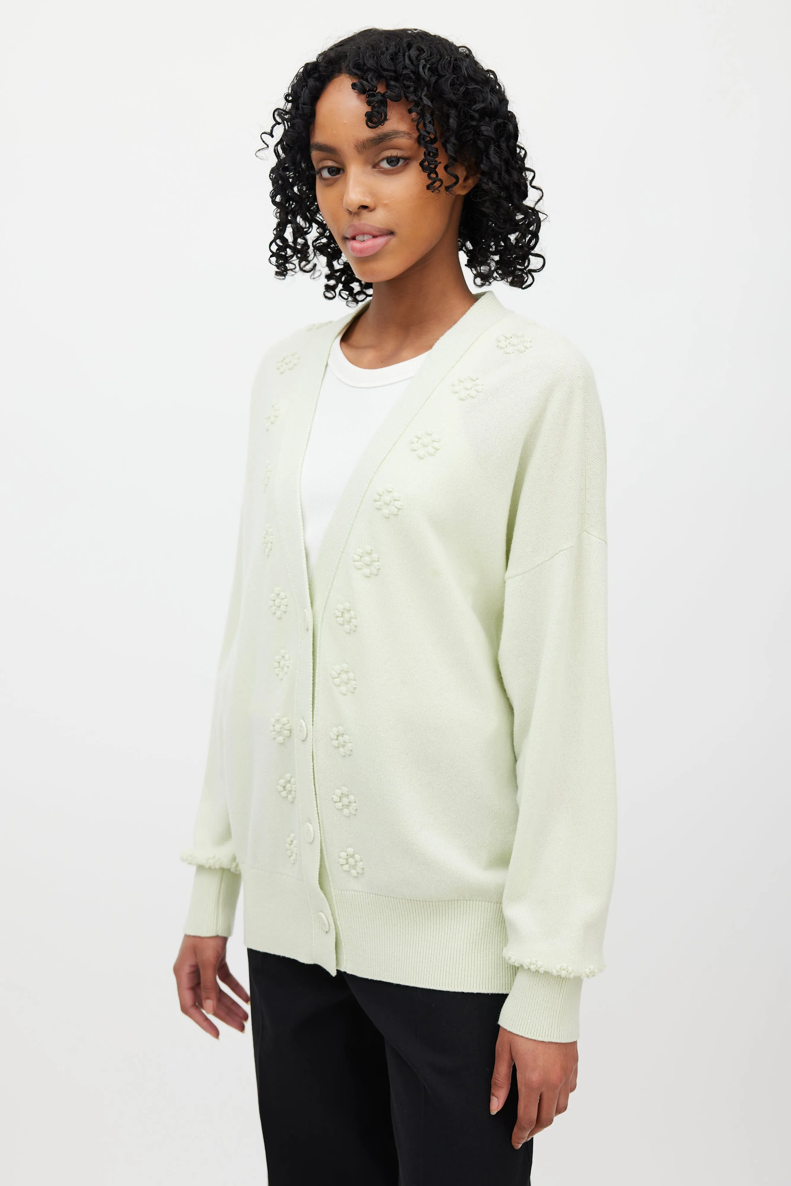 Green Cashmere Flower Cardigan