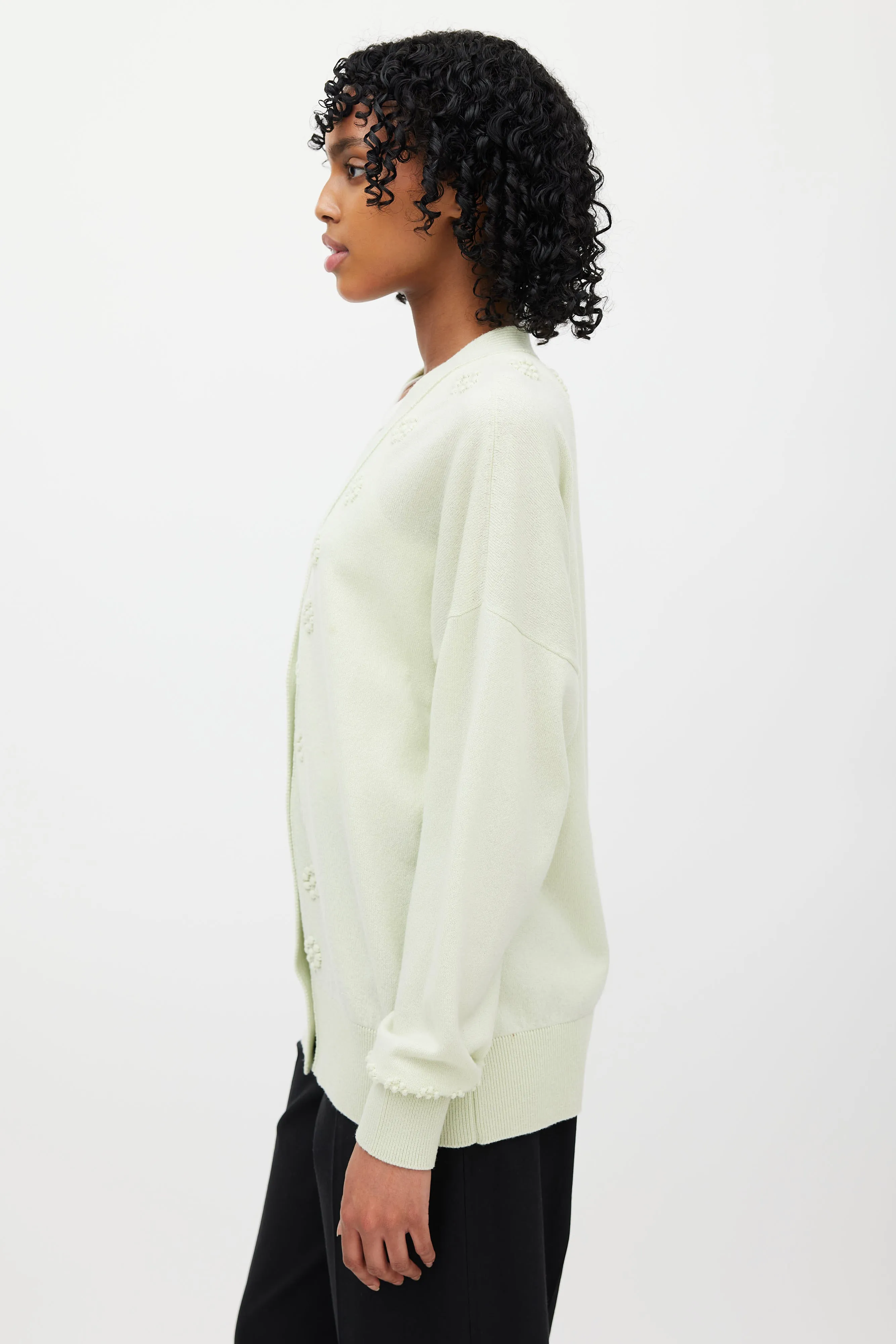 Green Cashmere Flower Cardigan