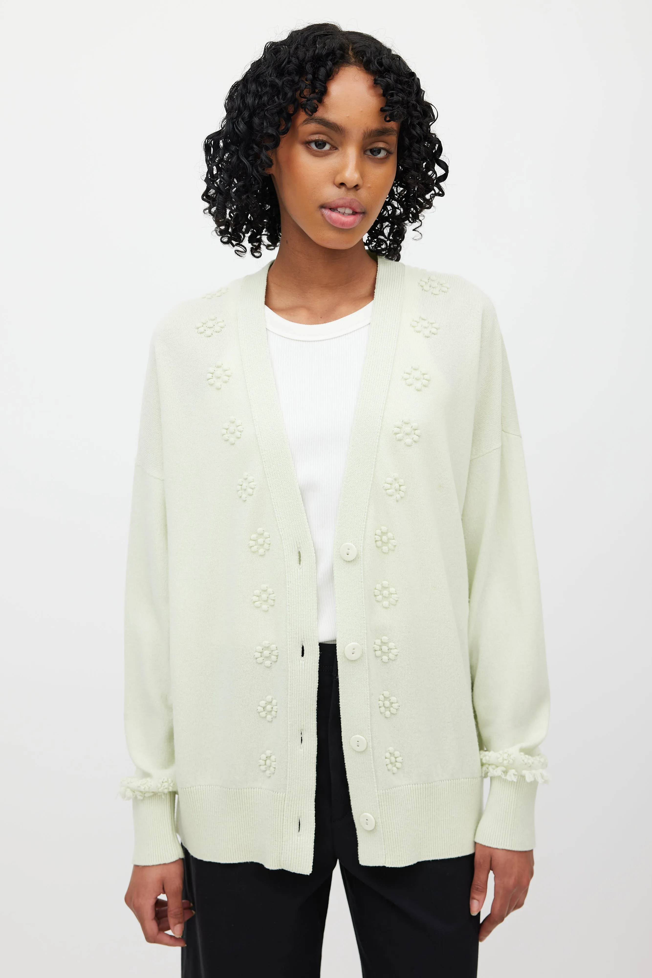 Green Cashmere Flower Cardigan