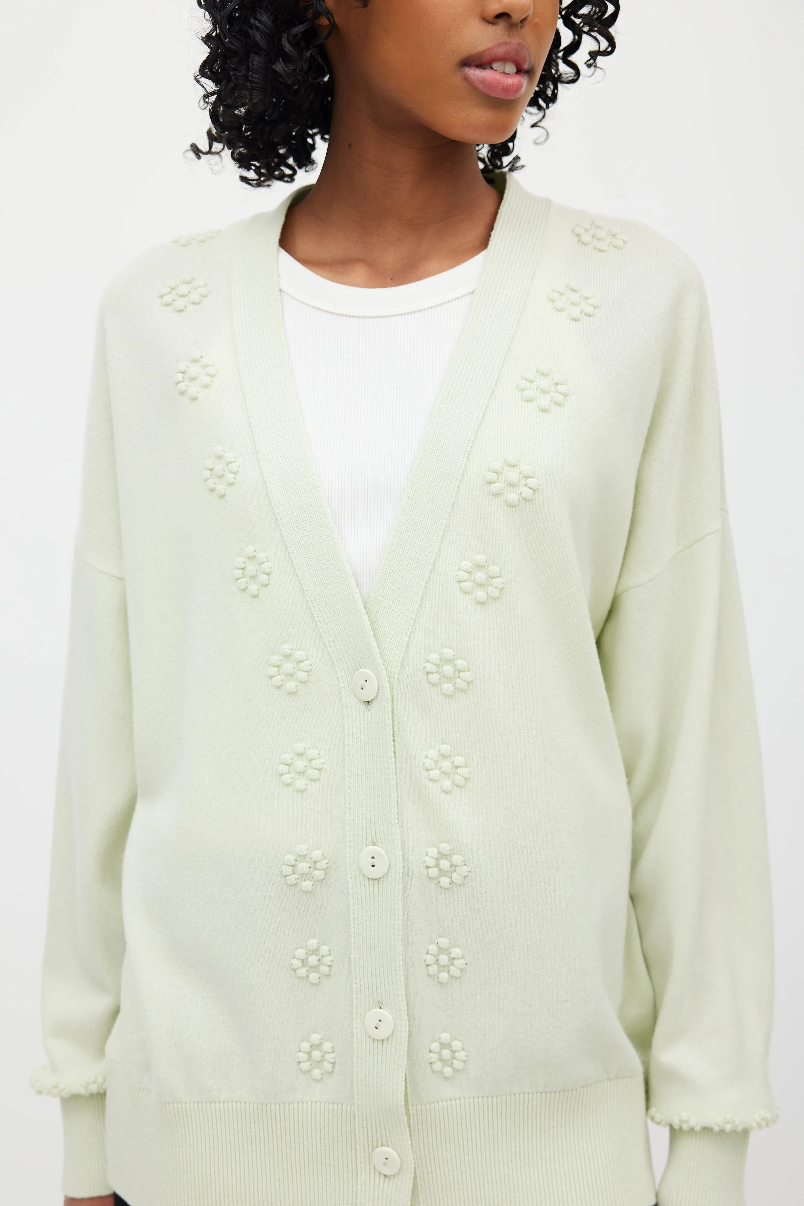 Green Cashmere Flower Cardigan