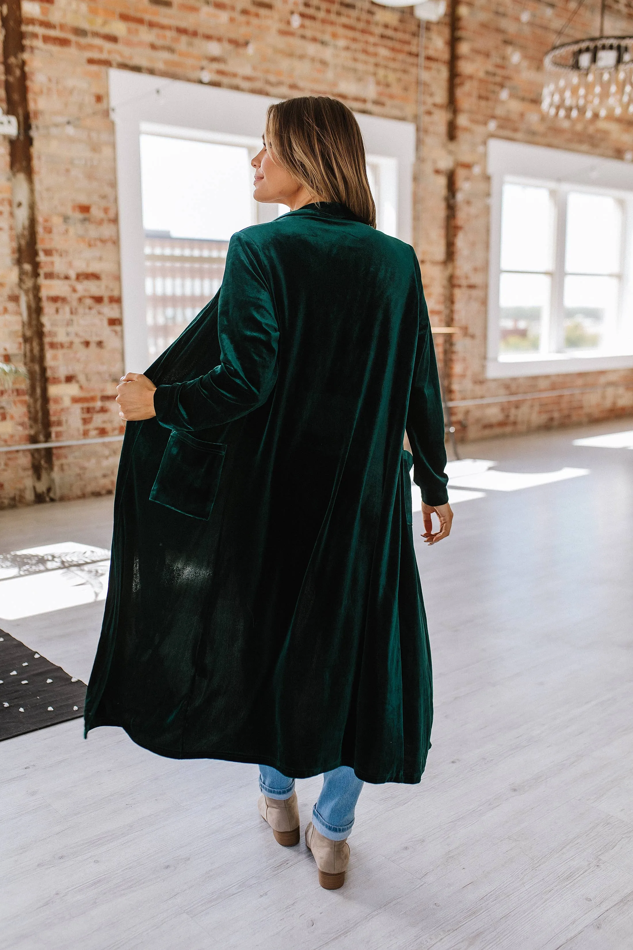 Green Eve Velvet Long Cardigan