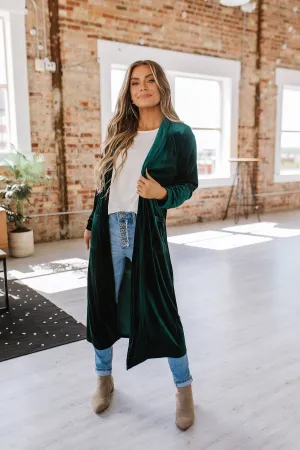 Green Eve Velvet Long Cardigan