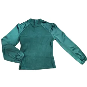 Green Ribbed Satin Sleeve Top