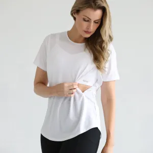 Harper Cross Back Short Sleeve Nursing Tee (Blanc)