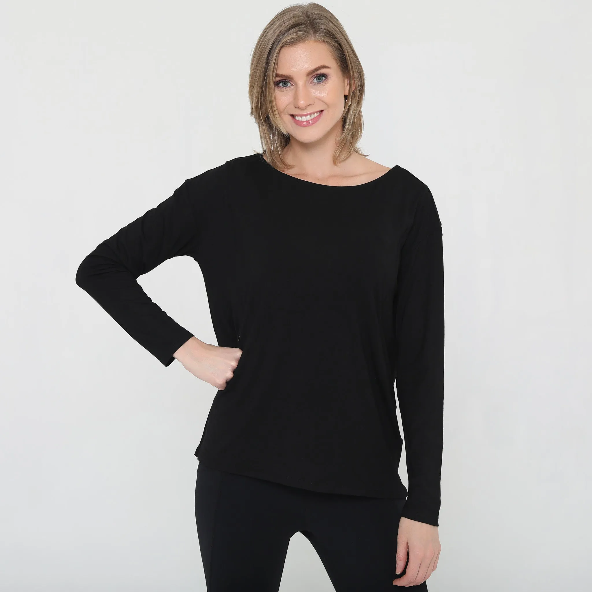 Hazel Open Back Long Sleeve Nursing Top (Noir)