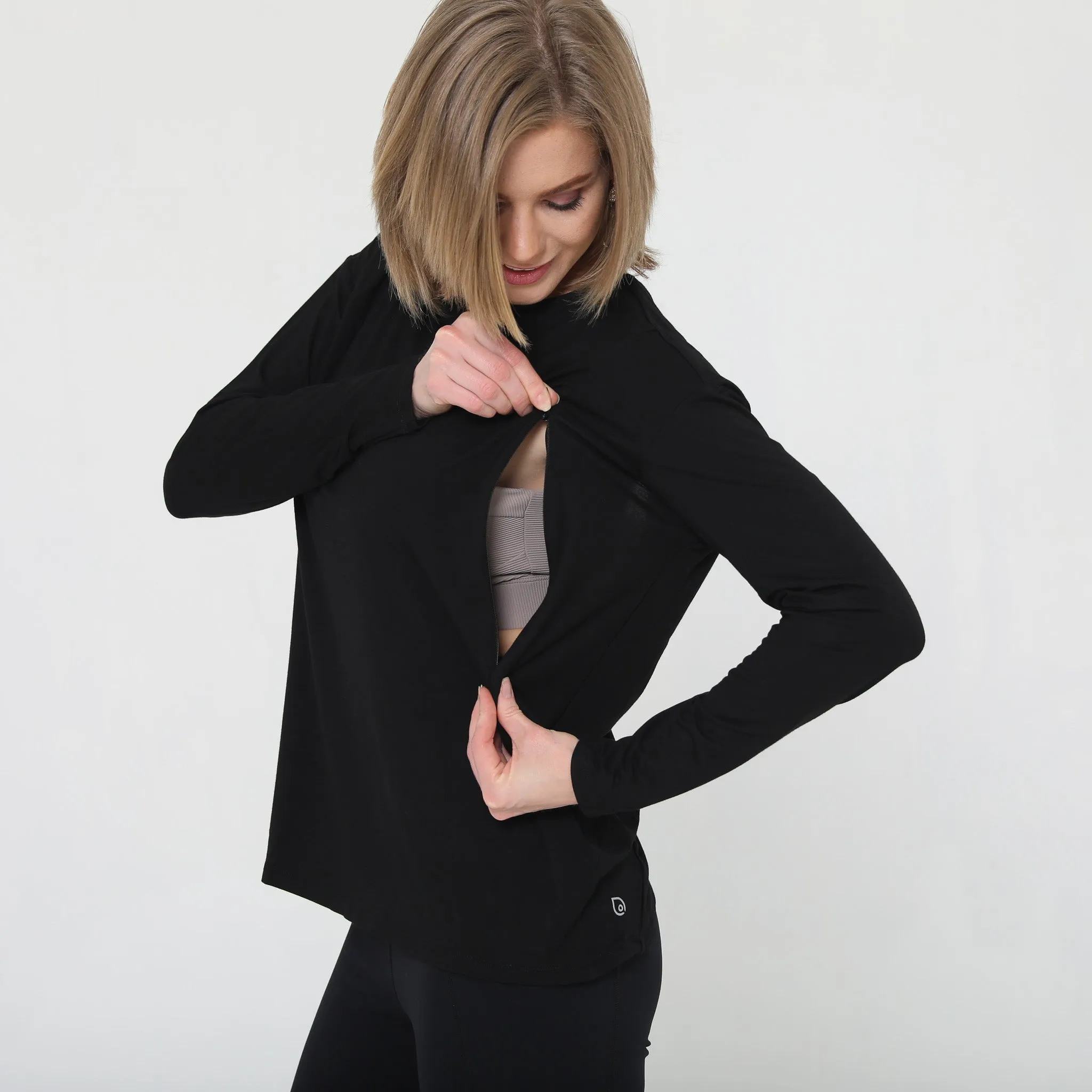 Hazel Open Back Long Sleeve Nursing Top (Noir)