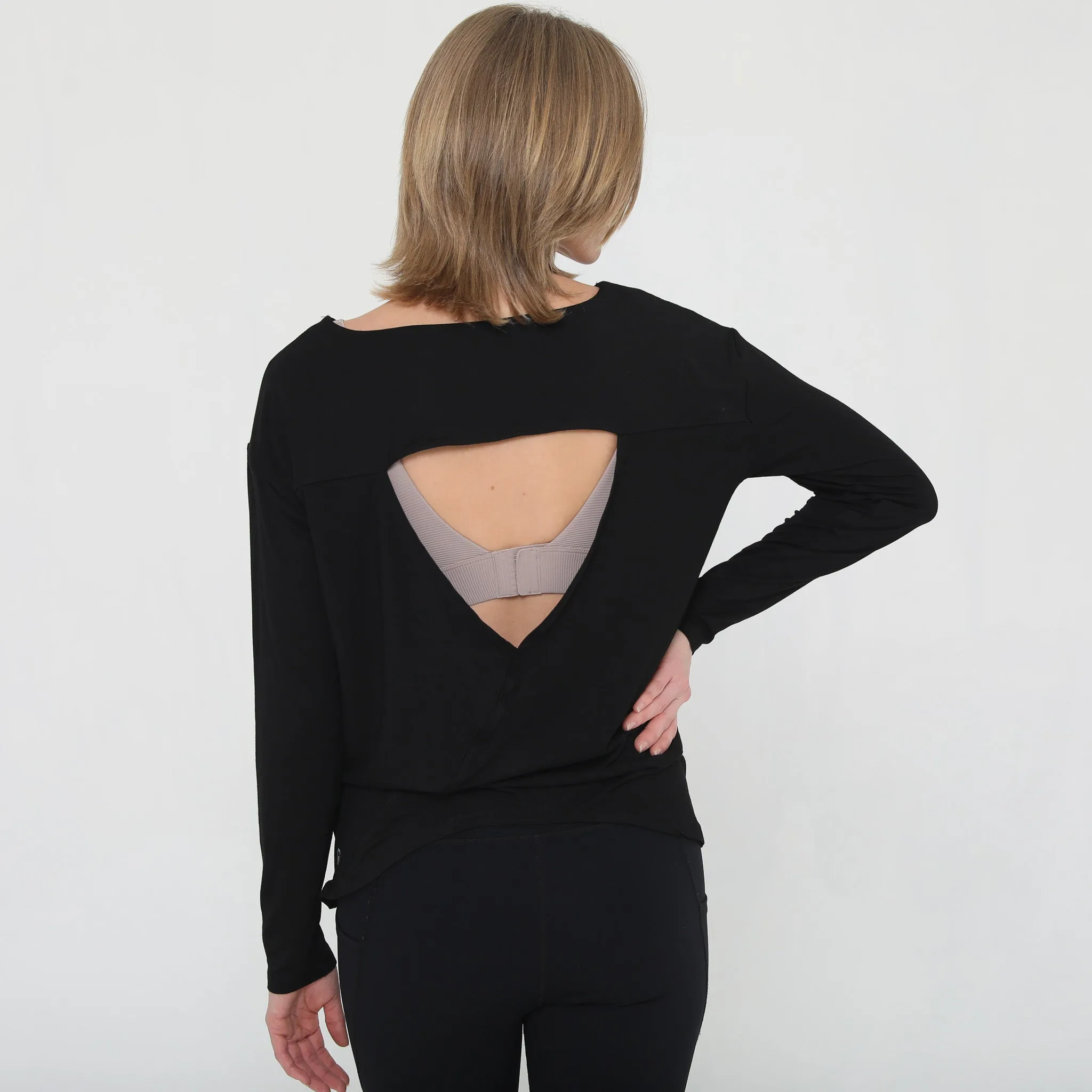 Hazel Open Back Long Sleeve Nursing Top (Noir)