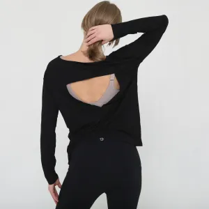 Hazel Open Back Long Sleeve Nursing Top (Noir)