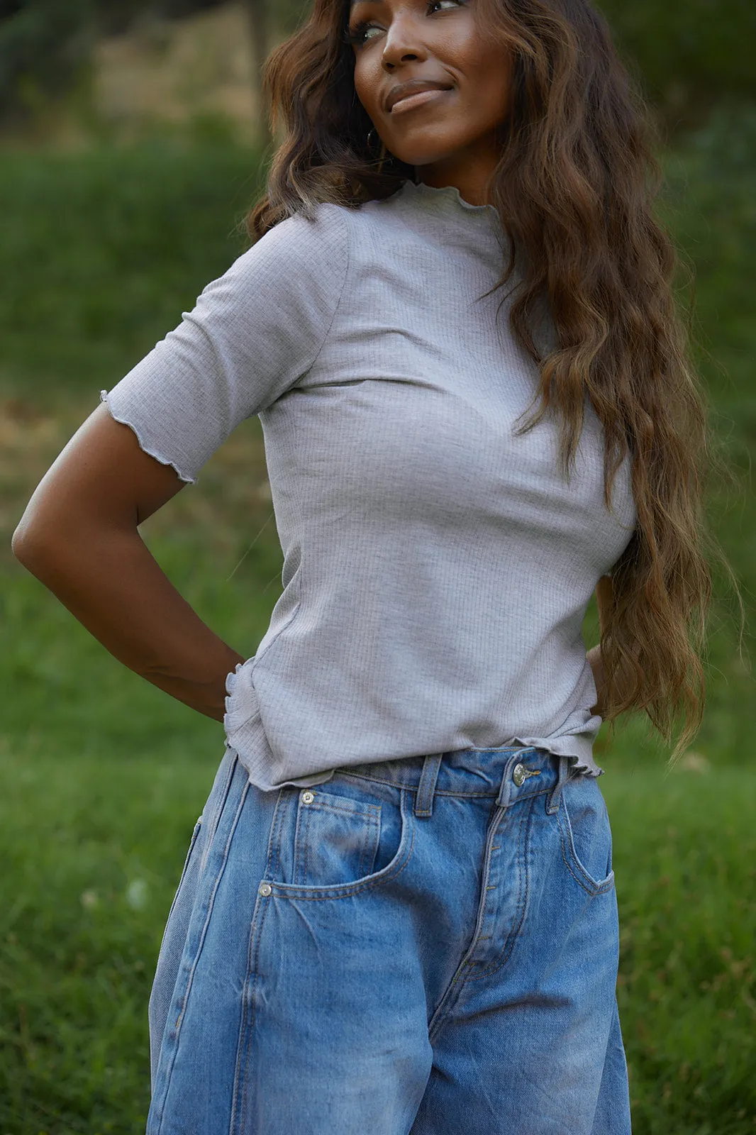 Heather Grey Textured Knit Top