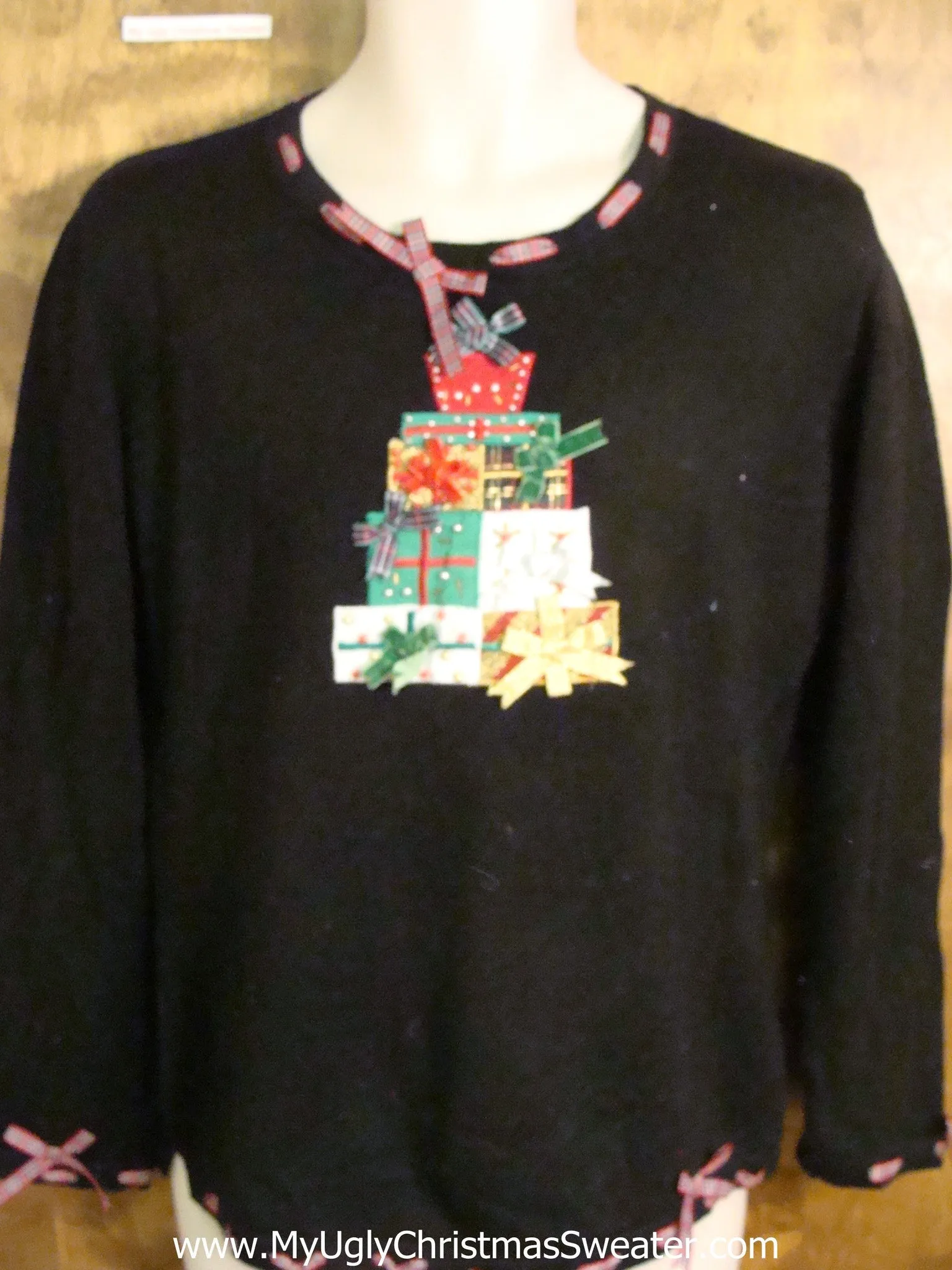 Holiday Sweater with a Tree Made of Gifts