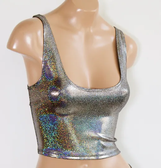 Hologram Crop Tank in Silver