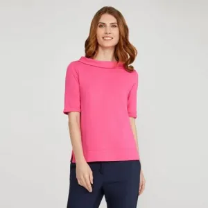 Hot Pink Zip Neck Bardot Top