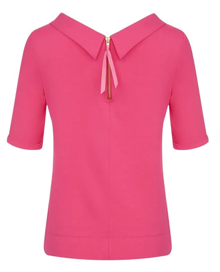 Hot Pink Zip Neck Bardot Top