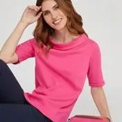 Hot Pink Zip Neck Bardot Top