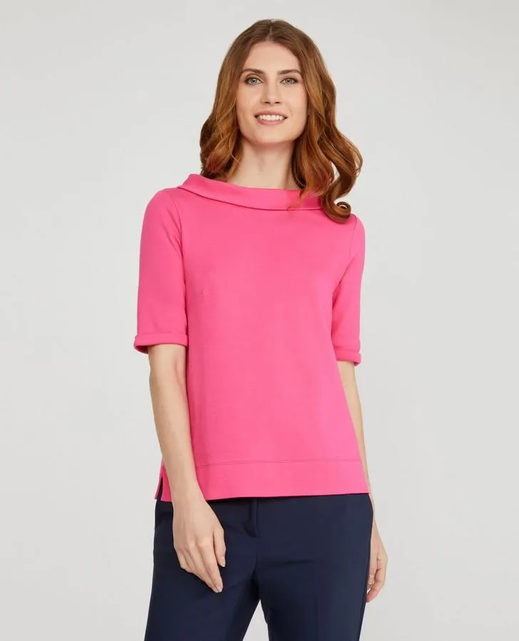 Hot Pink Zip Neck Bardot Top