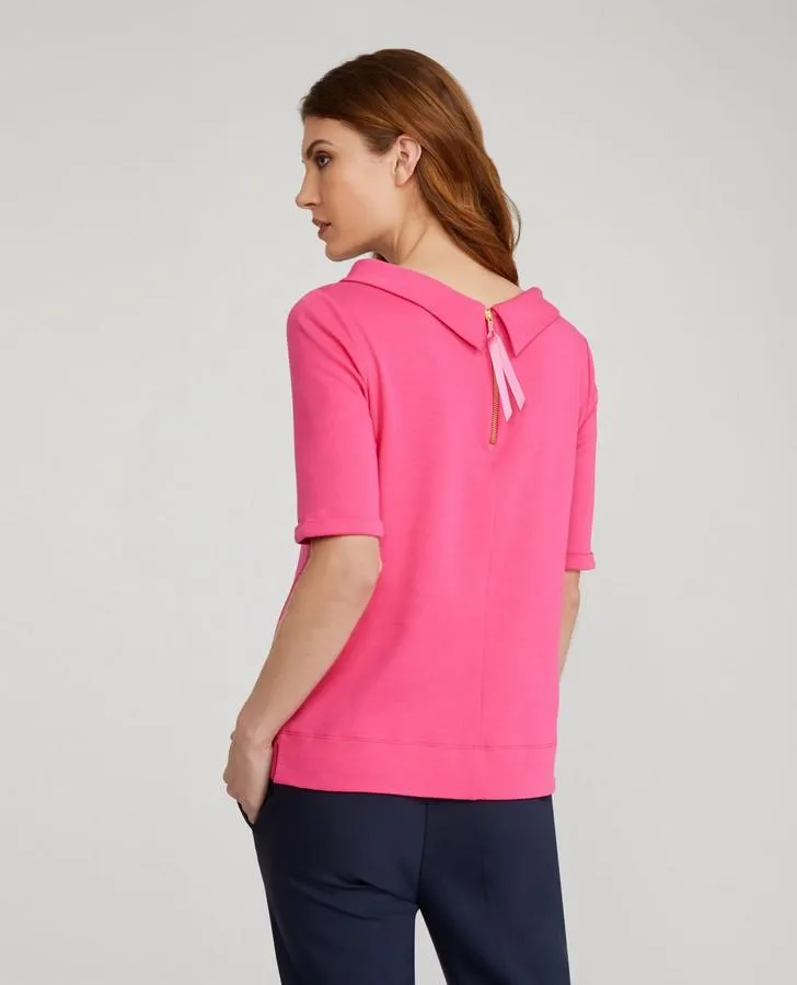 Hot Pink Zip Neck Bardot Top