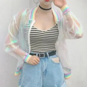 Iridescent Organza Jacket With Rainbow Cuffs