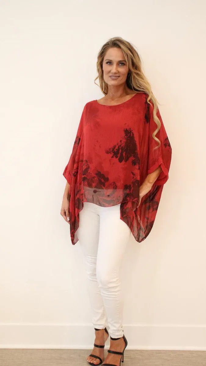 Italian Floral Raw Moda Silk Top