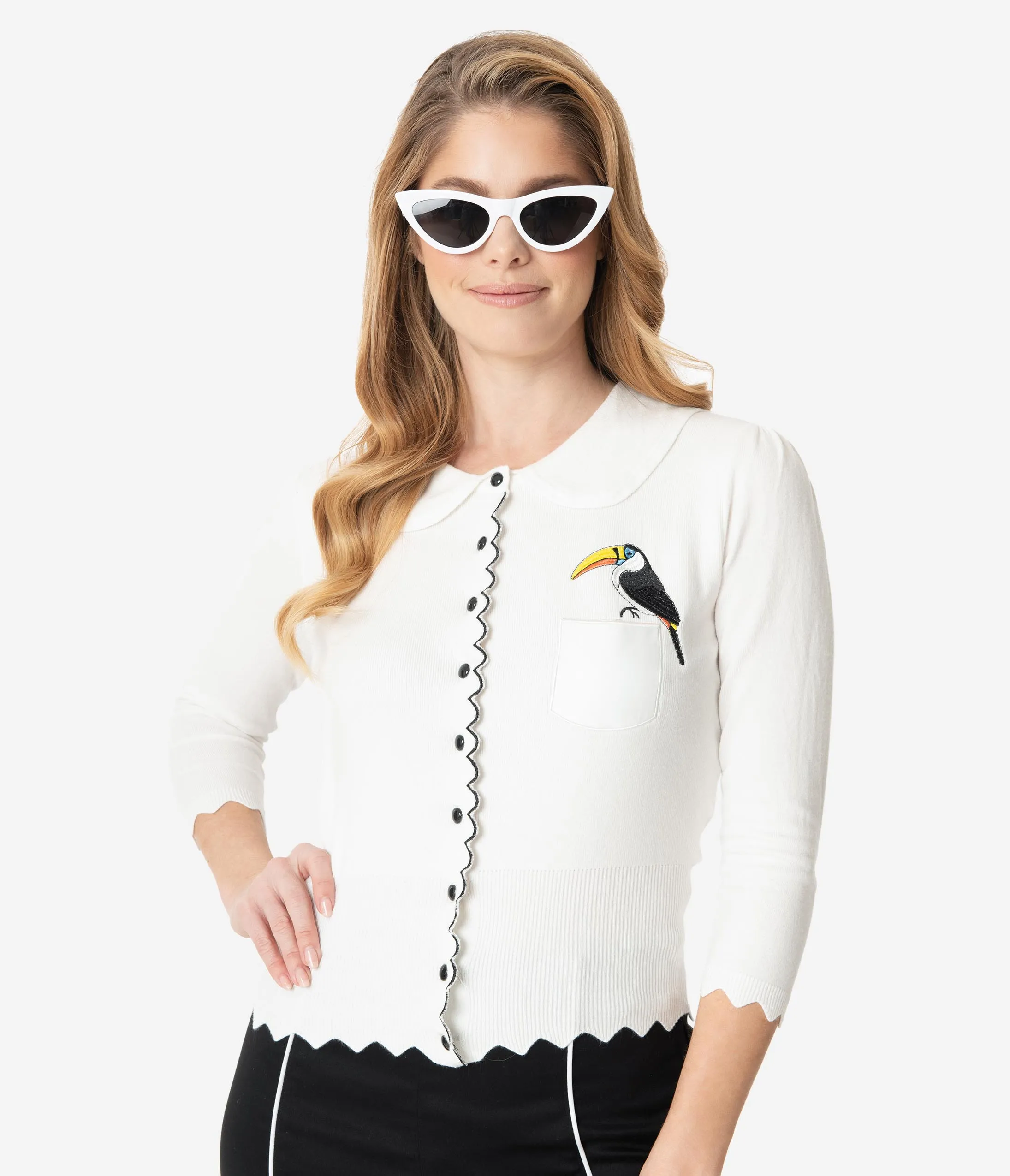 Ivory Button Up Toucan Cardigan