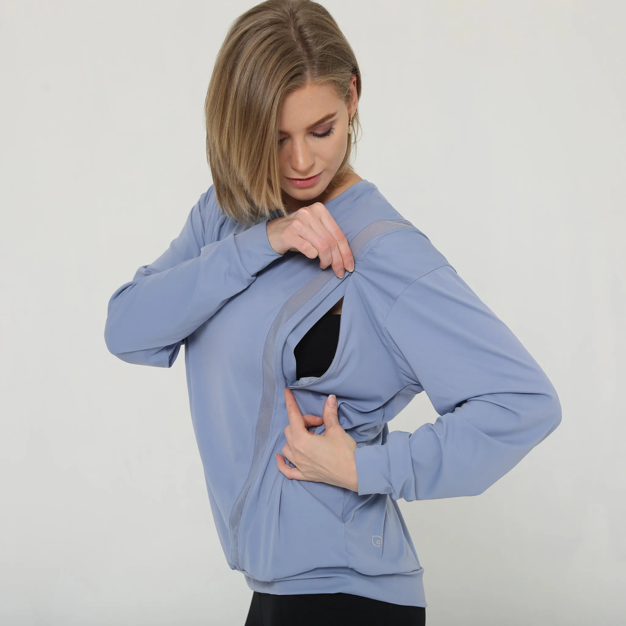 Ivy Mesh Long Sleeve Nursing Top (Pitch Blue)