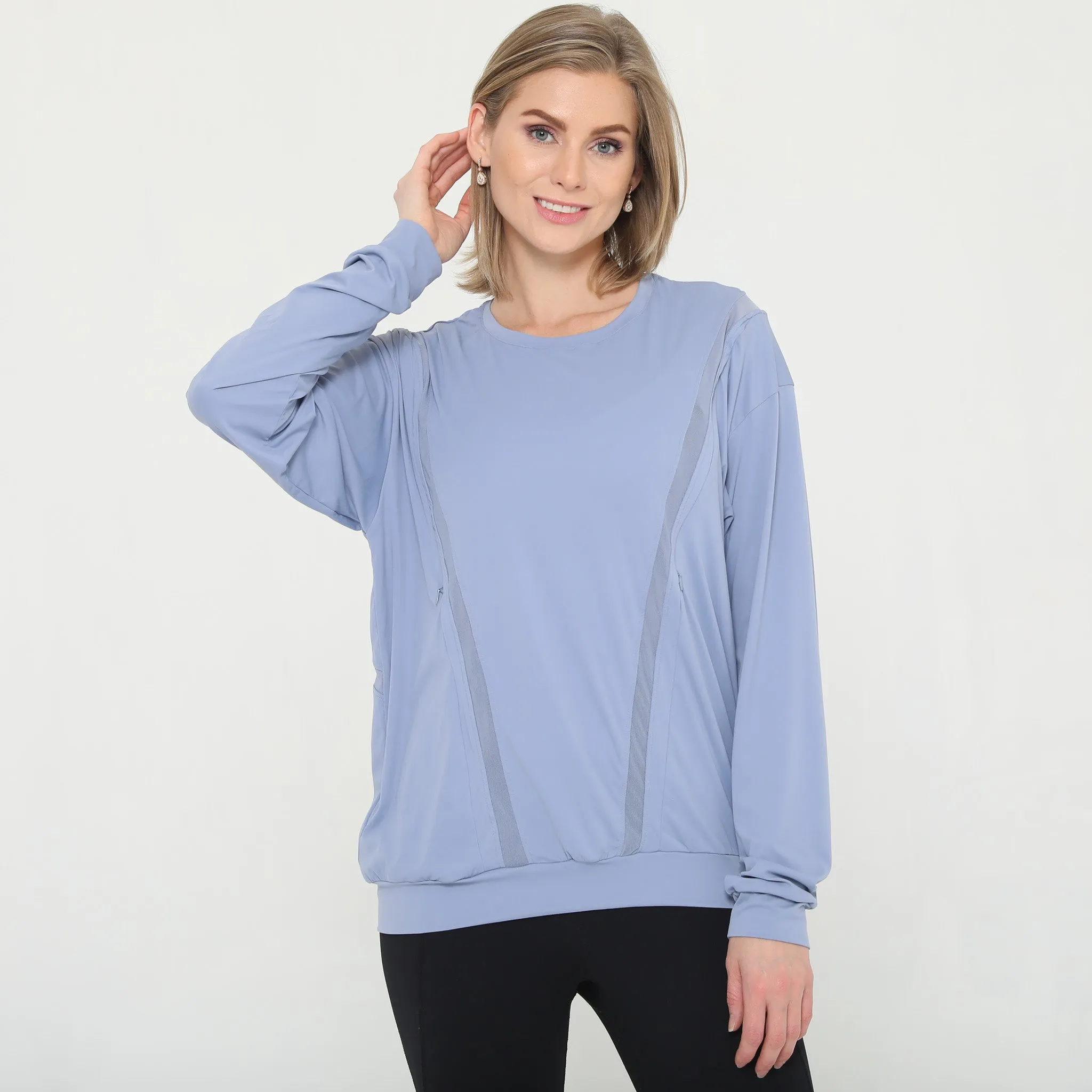 Ivy Mesh Long Sleeve Nursing Top (Pitch Blue)