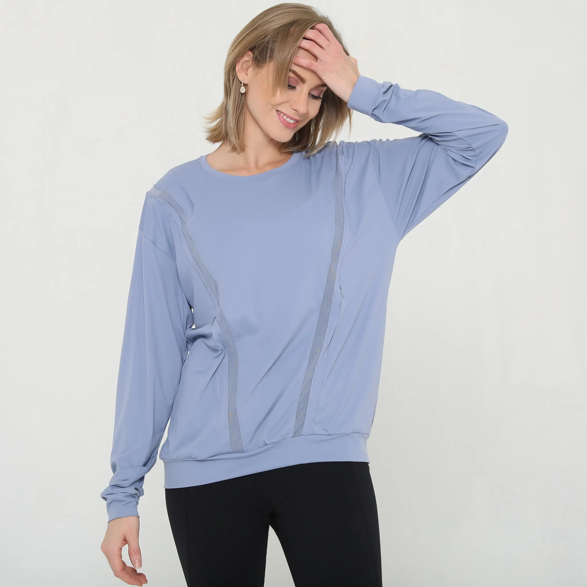 Ivy Mesh Long Sleeve Nursing Top (Pitch Blue)