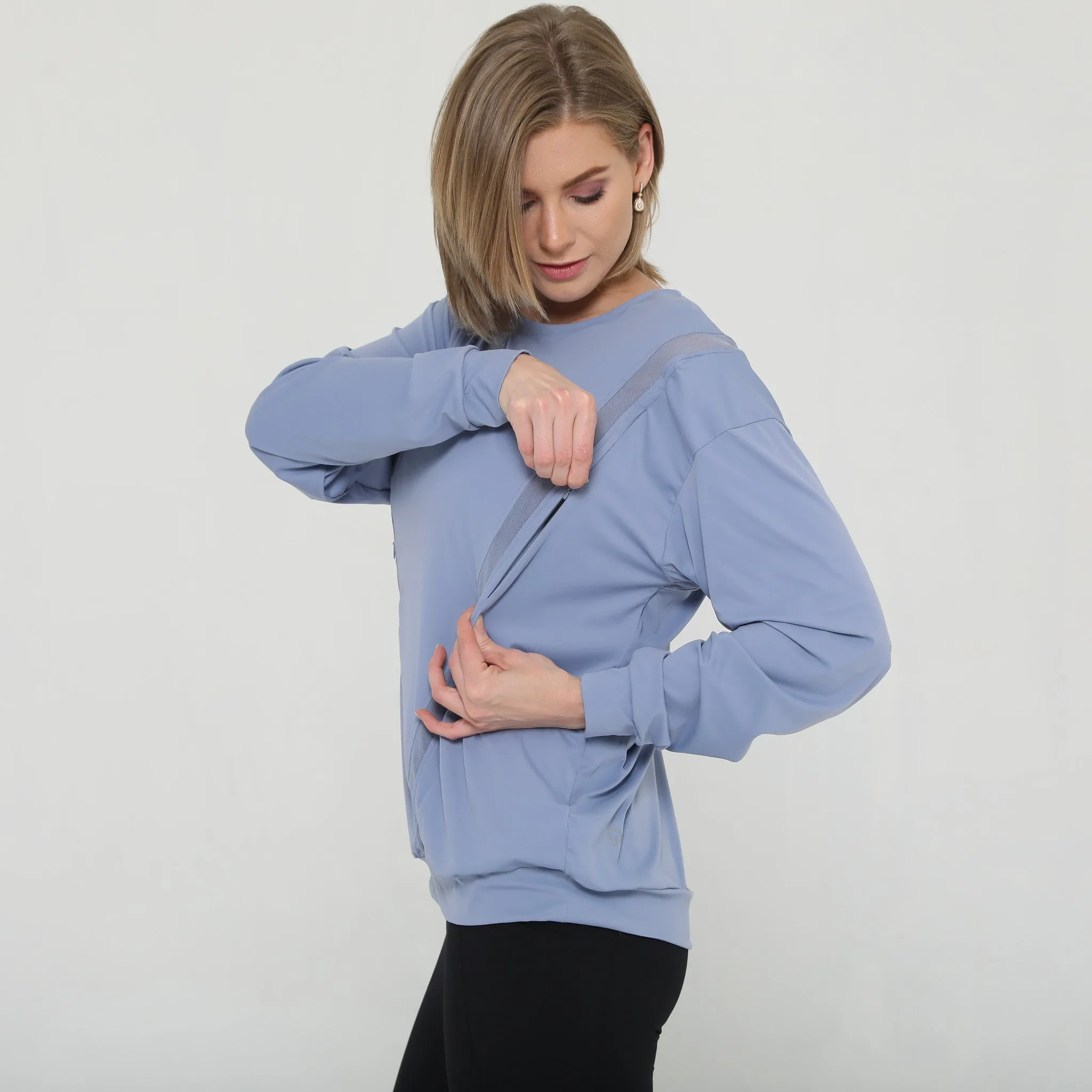 Ivy Mesh Long Sleeve Nursing Top (Pitch Blue)