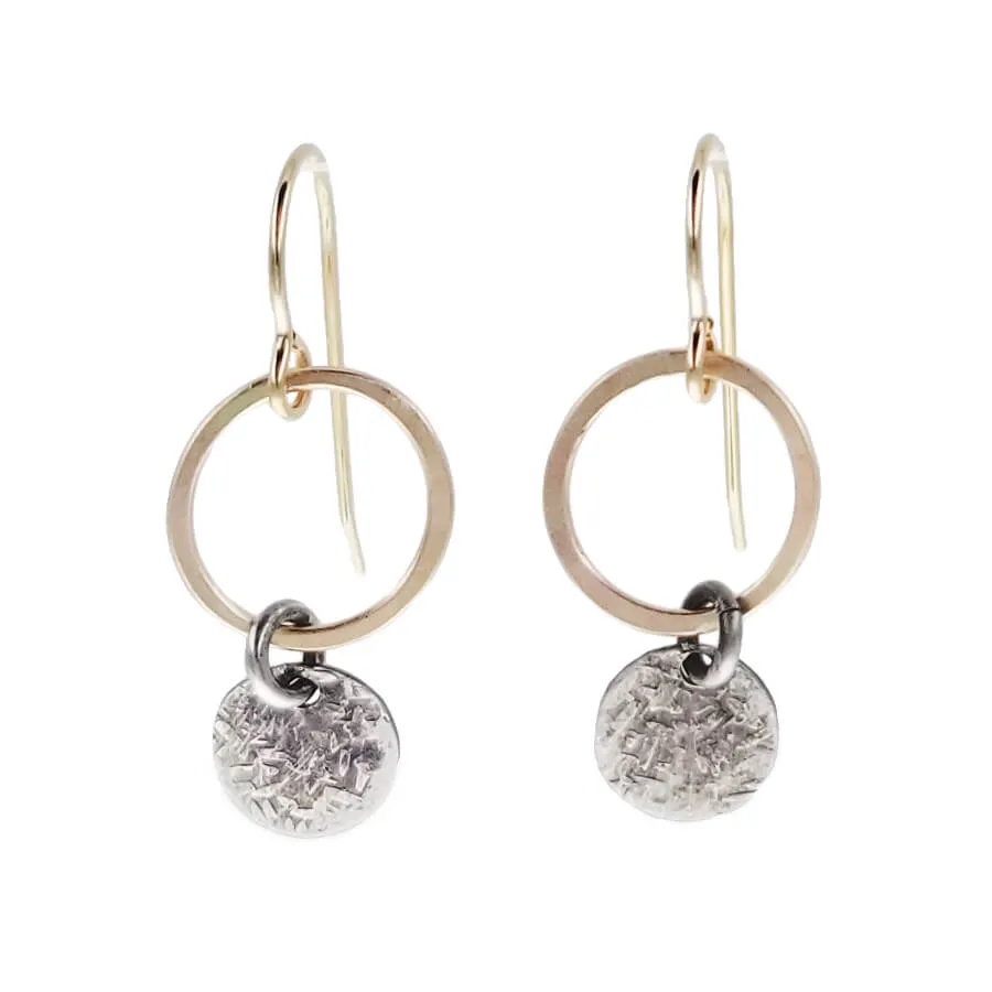 J & I Petite Textured Disc Drop Hoop Earrings