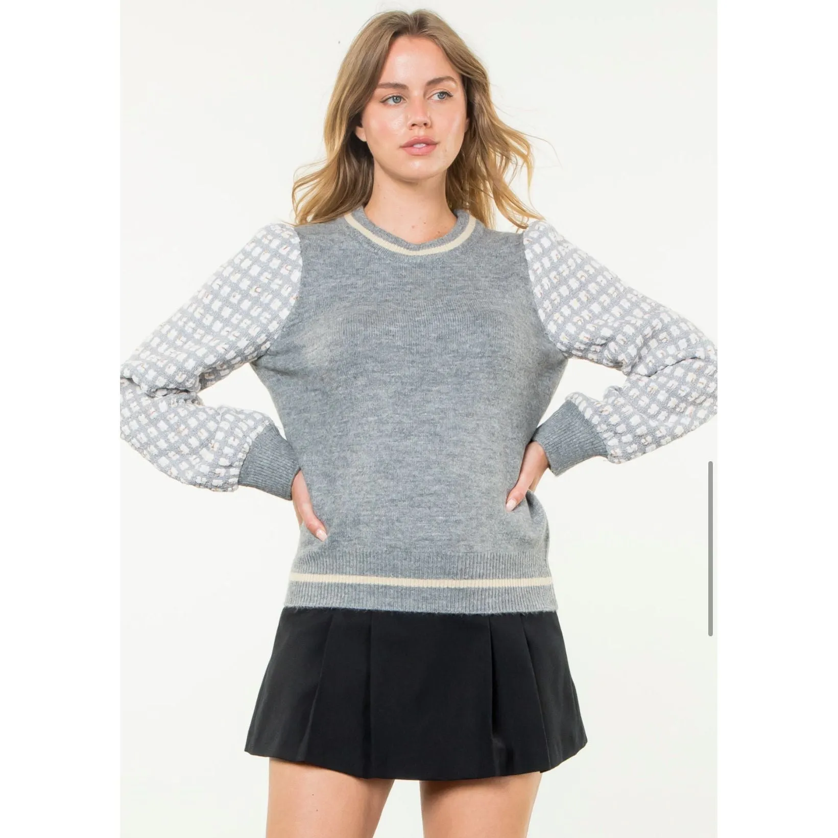 Jane Tweed Sleeve Knit THML Sweater