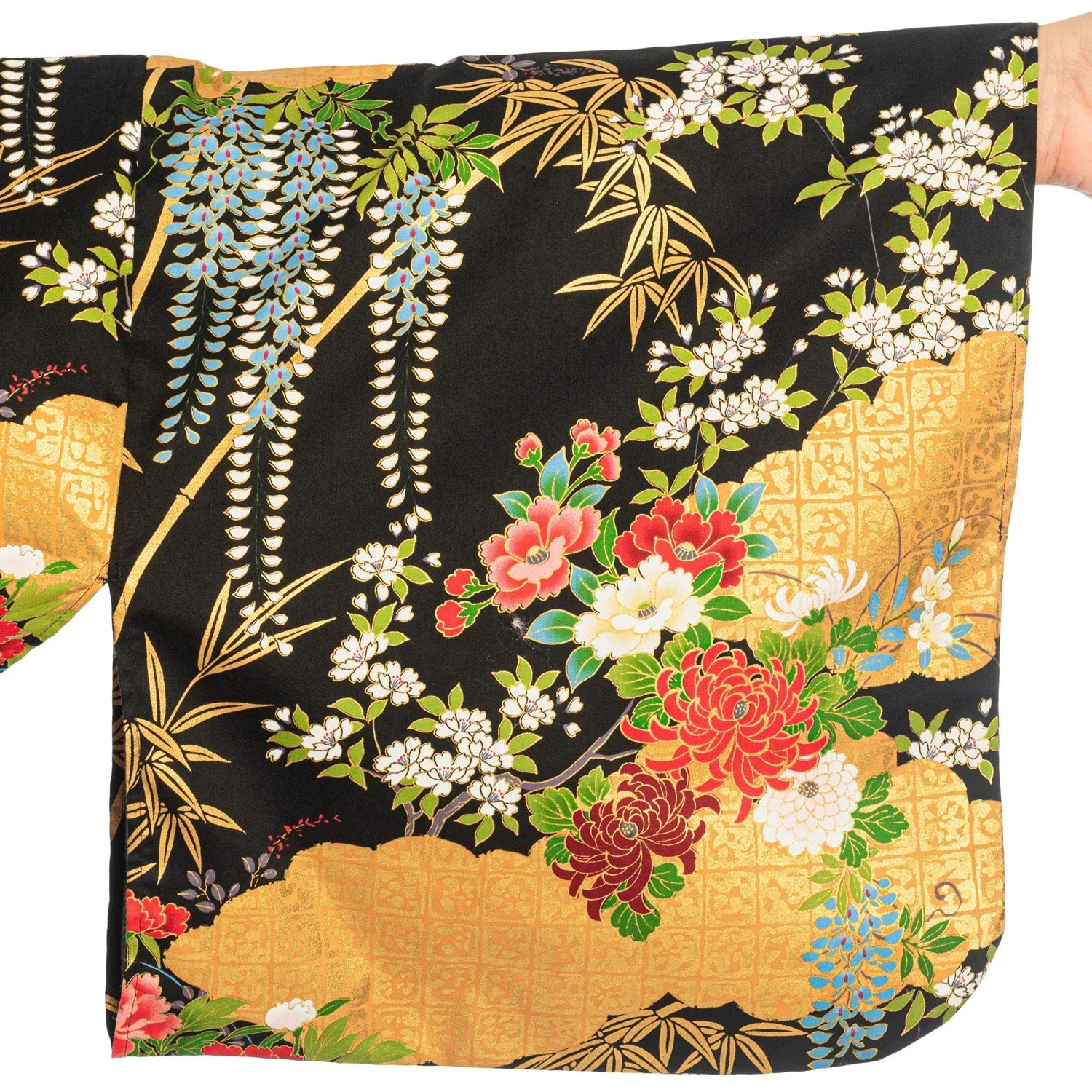 Japanese Kimono Floral Print Long Black XL