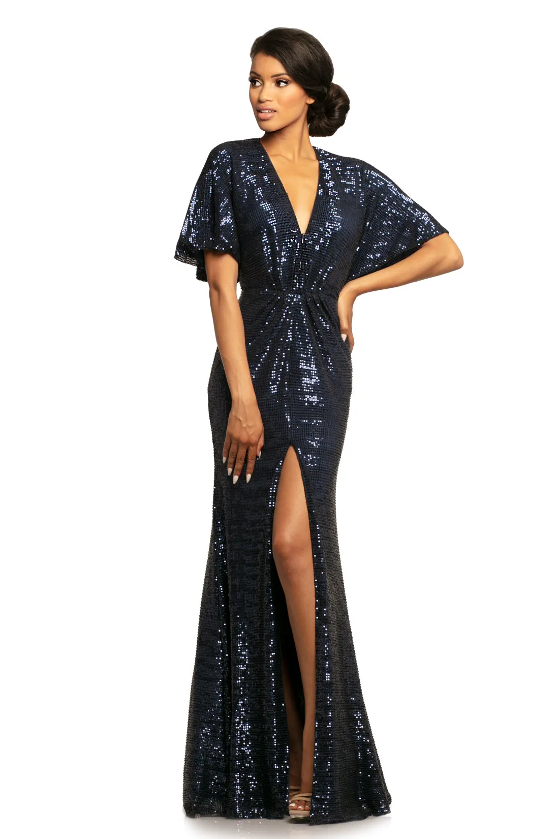 Johnathan Kayne 2015 Size 14 Sequin Prom Dress Sleeve V Neck Wedding Evening Gown