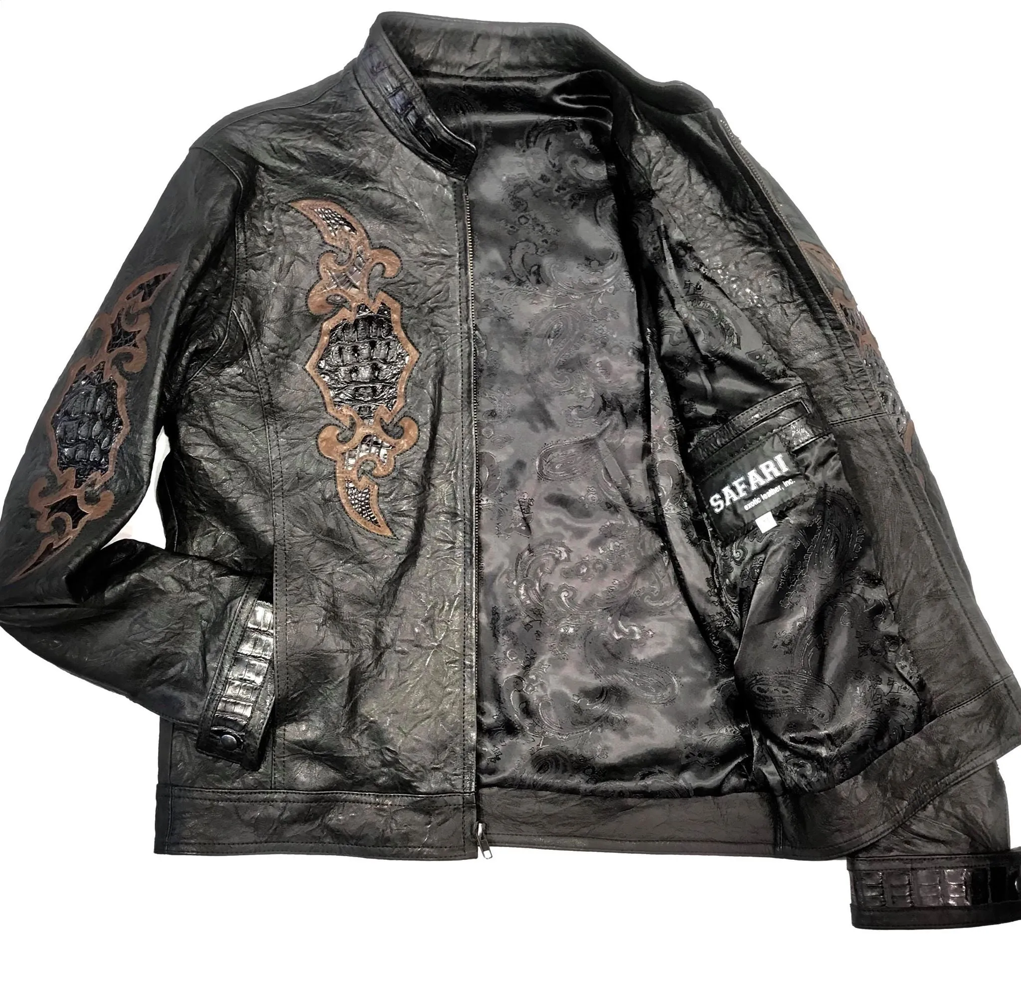 Kashani Black Horn-Back Alligator Stitched Bomber Jacket