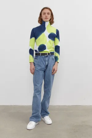 Kat Turtle Neck Top Navy/Lime Green