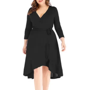 Ketty More Women Plus Deep Neck Irregular Wrap Skirt Modern Dress-KMWDC14812