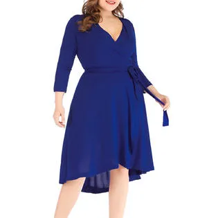 Ketty More Women Plus Deep Neck Irregular Wrap Skirt Modern Dress-KMWDC14812