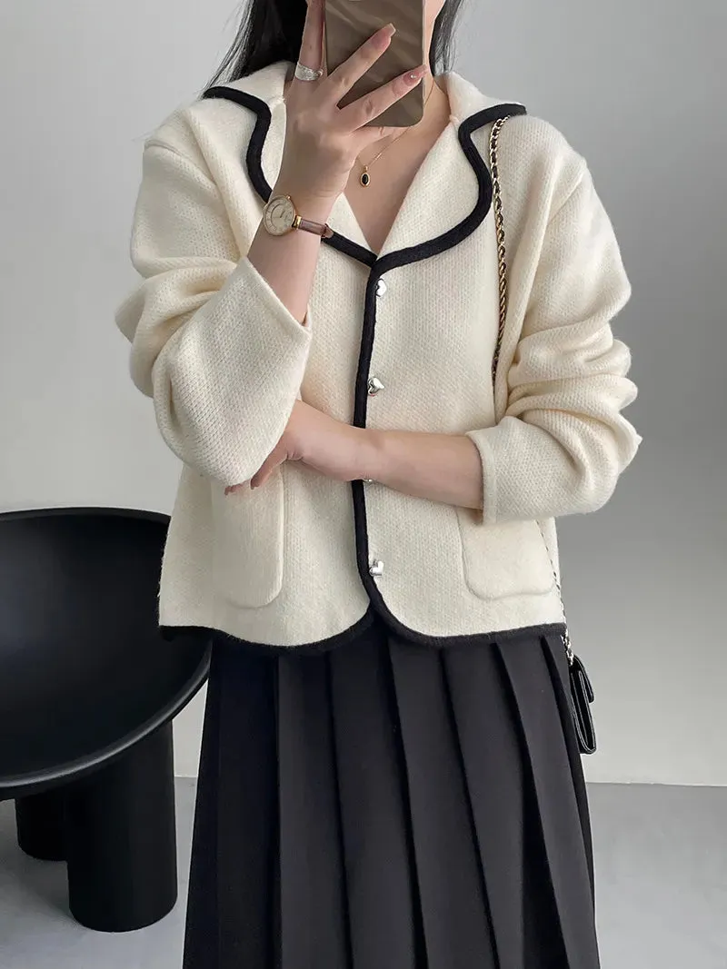 [Korean Style] Chic Heart Button Collared Pocket Cardigan