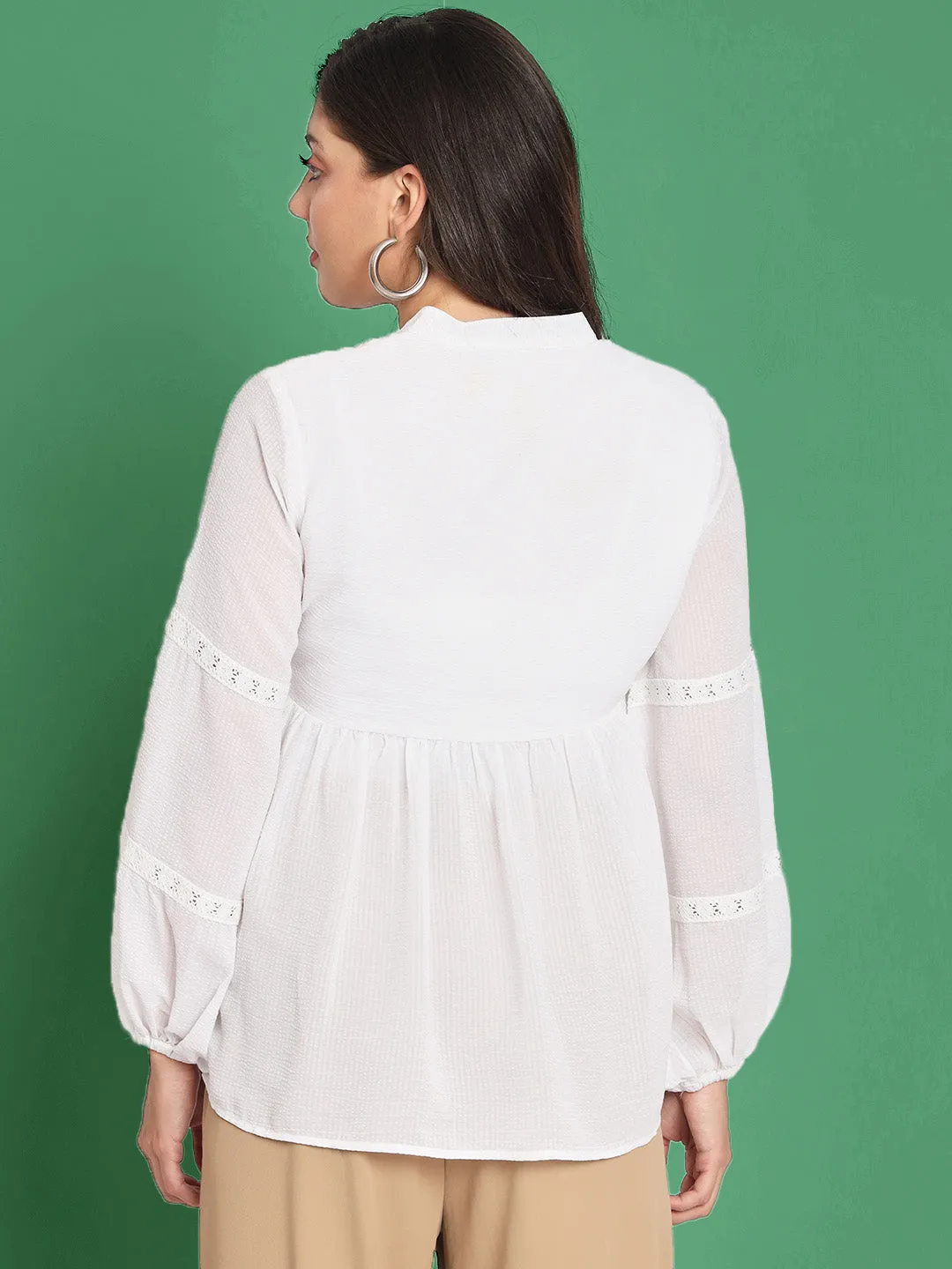 Lace Detail White Solid Kurti