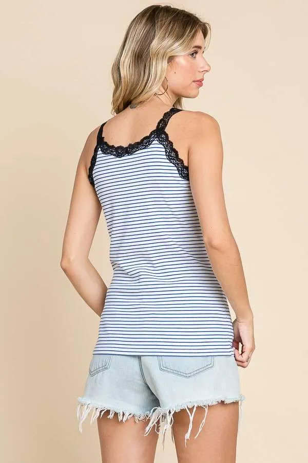 Lace Trim Camisole Striped Top