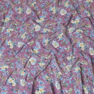 Lavender synthetic crepe fabric with multicolor print in floral design-D14466