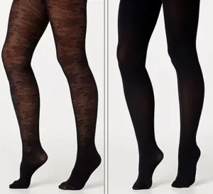 Legacy Lace and Solid Control Top Tights 2 Pack Black,Size E/F