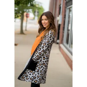 Leopard Solid Trim Tunic Cardigan