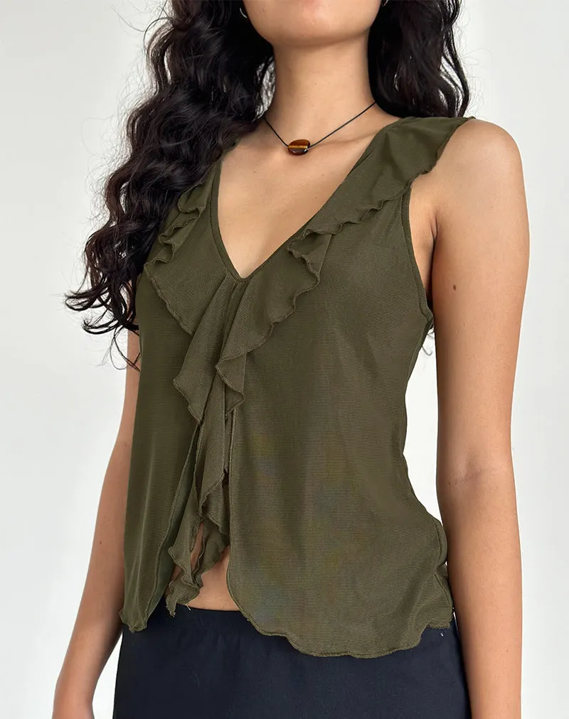 Leviosa Butterfly Top In Mesh Moss Green